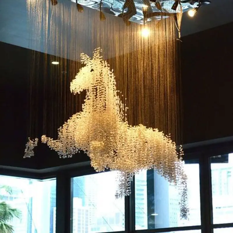 Custom K9 Crystal Horse Chandeliers Sculpture By Kasa Lighting White Modern Horses Lightings for Castle Hotel Villa